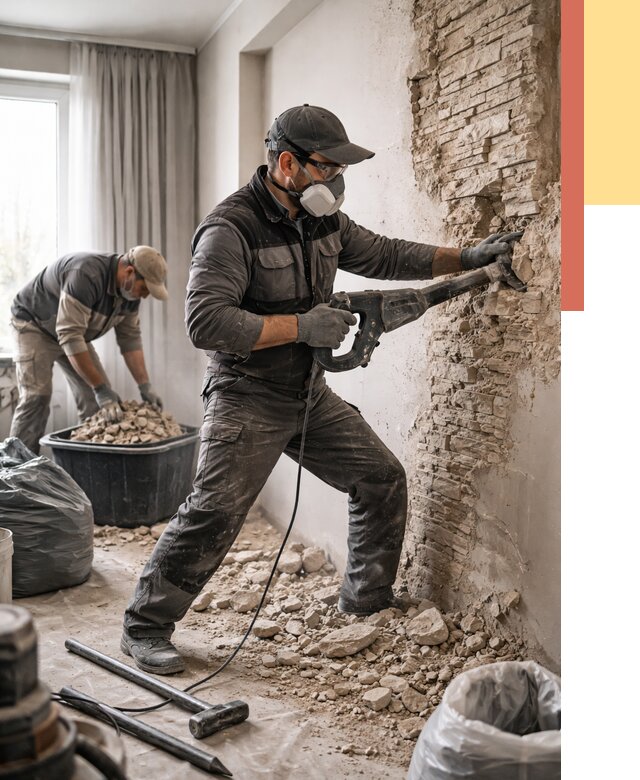 Демонтаж декоративного камня в Бирске от 1507 руб/м² — быстро и недорого | ОТДЕЛОЧНИК-Брк