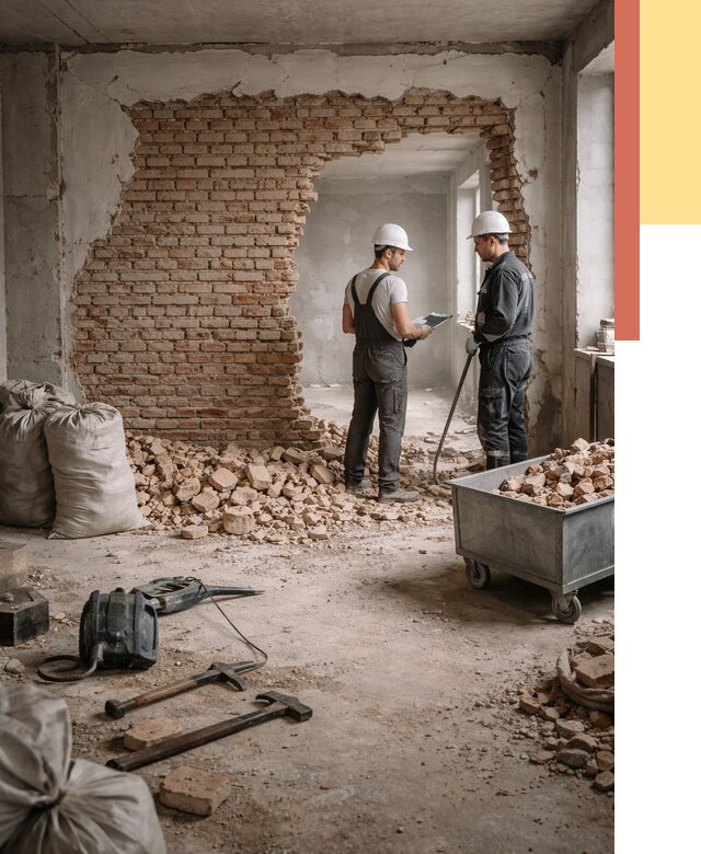 Демонтаж кирпичных стен в Бирске от 4365 руб. — быстро, недорого, под ключ | ОТДЕЛОЧНИК-Брк