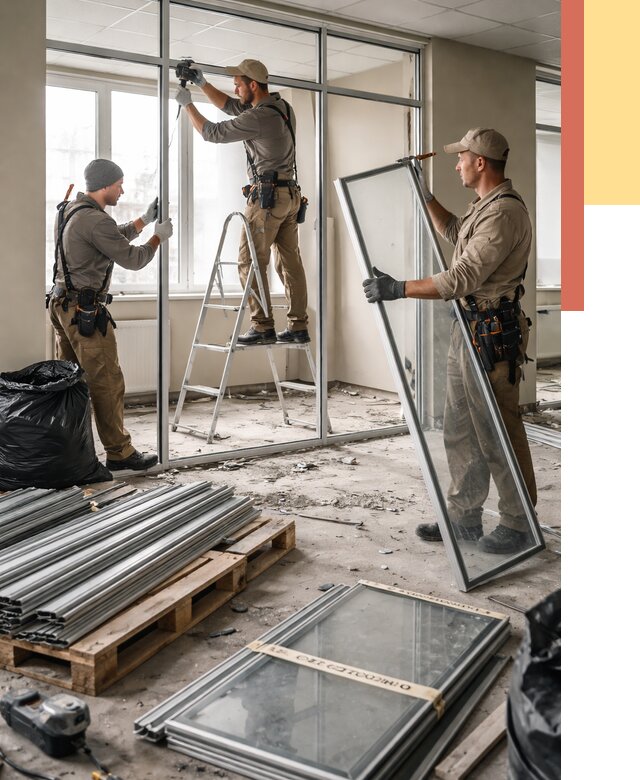 Демонтаж алюминиевых перегородок в Бирске от 4365 руб. — быстро и недорого | ОТДЕЛОЧНИК-Брк