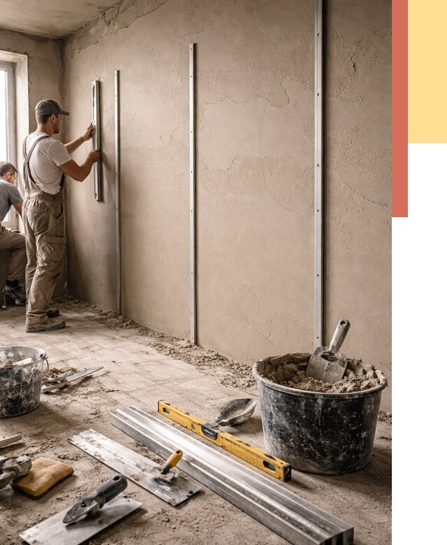 Штукатурка стен по маякам в Бирске от 5717 руб./м² — выравнивание под ключ | ОТДЕЛОЧНИК-Брк