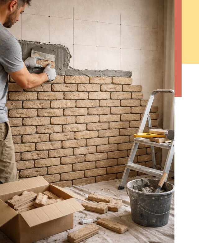 Монтаж декоративного кирпича в Бирске от 3326 руб./м² — быстро и недорого | ОТДЕЛОЧНИК-Брк