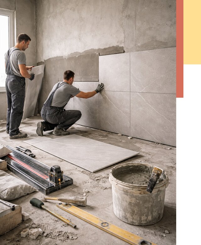 Облицовка стен керамогранитом в Бирске от 4365 руб./м² — услуги под ключ | ОТДЕЛОЧНИК-Брк