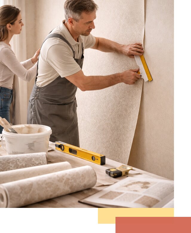 Поклейка обоев с подбором рисунка в Бирске