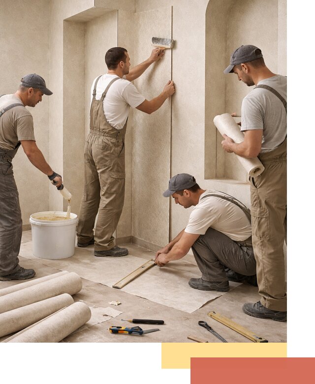 Поклейка обоев на сложные стены и неровные поверхности в Бирске