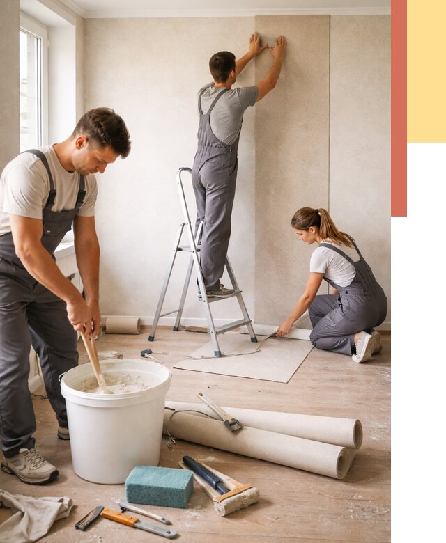 Оклейка стен обоями в Бирске от 3638 руб/м2 — быстро и недорого | ОТДЕЛОЧНИК-Брк