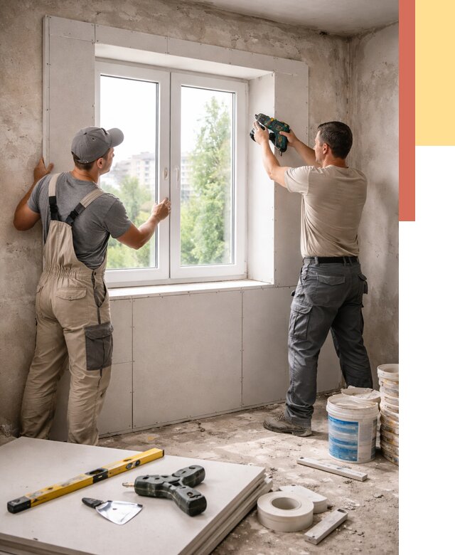 Монтаж откосов из гипсокартона в Бирске от 4677 руб. под ключ | ОТДЕЛОЧНИК-Брк