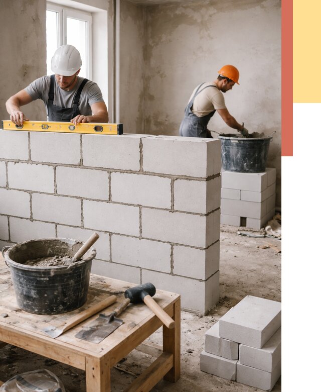 Кладка перегородок из газобетона в Бирске от 3326 руб. под ключ | ОТДЕЛОЧНИК-Брк