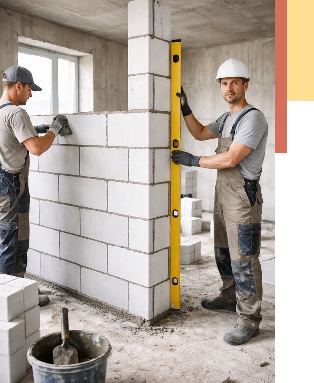 Кладка перегородок из пеноблока в Бирске от 1871 руб. под ключ | ОТДЕЛОЧНИК-Брк