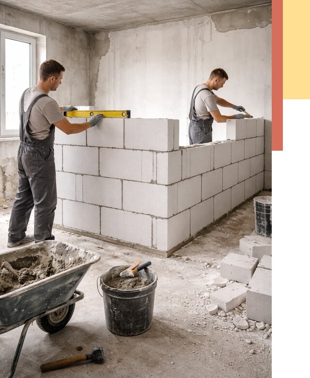 Кладка перегородок из ПГП в Бирске от 2599 руб./м2 — монтаж и возведение под ключ | ОТДЕЛОЧНИК-Брк