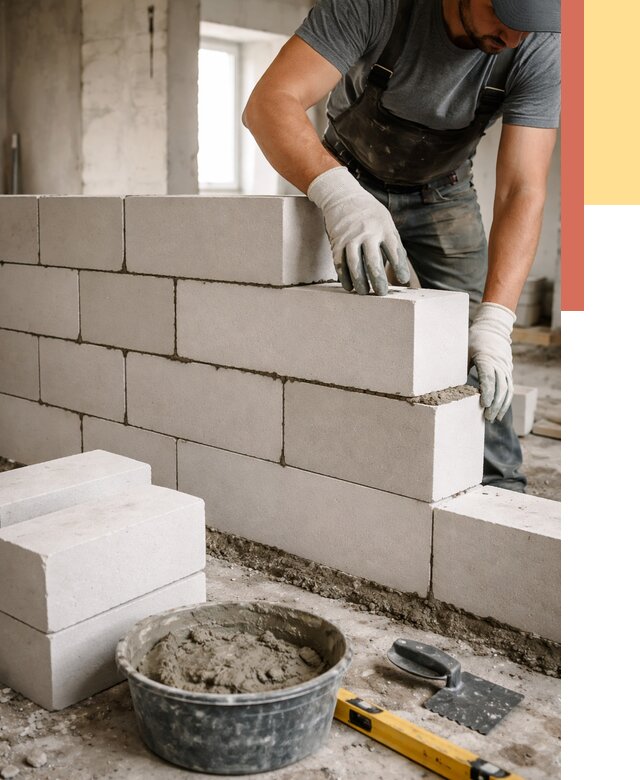 Кладка перегородок из силикатного блока в Бирске от 4158 руб. под ключ | ОТДЕЛОЧНИК-Брк