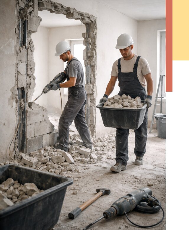 Демонтаж блоковых перегородок в Бирске от 3898 руб. — быстро и недорого | ОТДЕЛОЧНИК-Брк