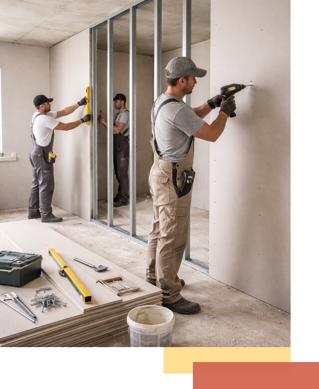 Однослойная перегородка из гипсокартона в Бирске под ключ, монтаж и отделка