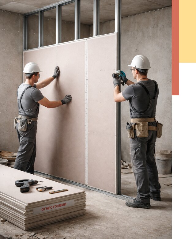 Перегородка из огнестойкого гипсокартона в Бирске от 1923 руб. под ключ | ОТДЕЛОЧНИК-Брк