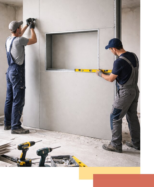 Перегородка из гипсокартона с нишей под декор в Бирске