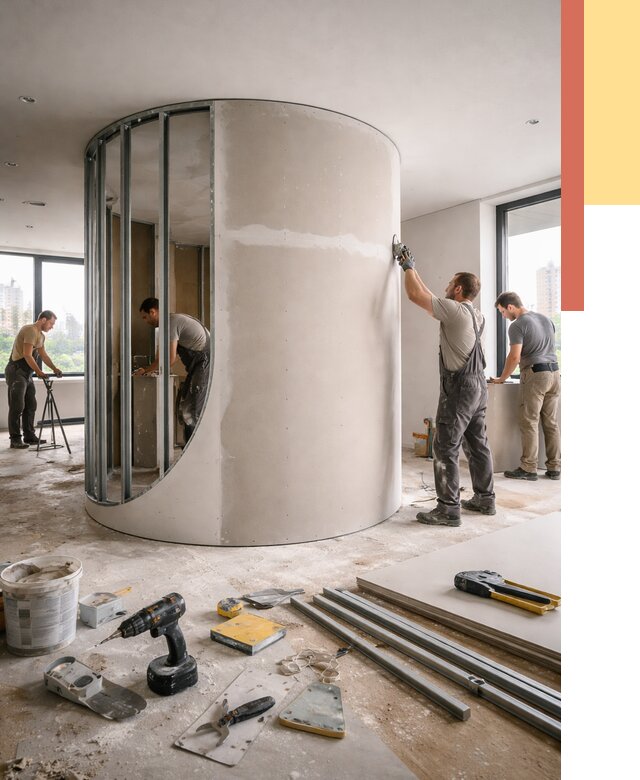 Радиусная перегородка из гипсокартона в Бирске от 3014 руб. под ключ | ОТДЕЛОЧНИК-Брк