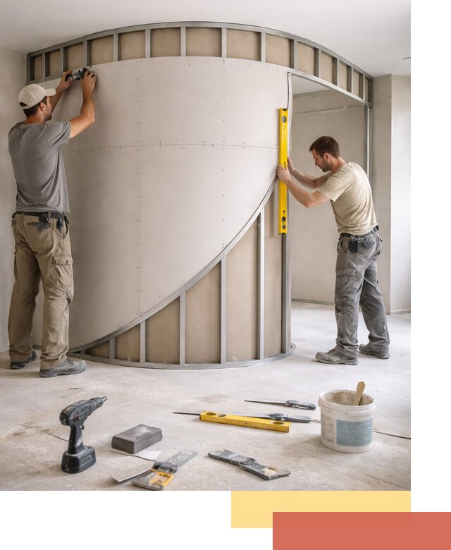 Радиусная перегородка из гипсокартона в Бирске под ключ