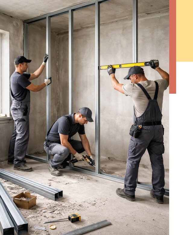 Монтаж каркаса перегородки из профиля в Бирске от 780 руб. | ОТДЕЛОЧНИК-Брк