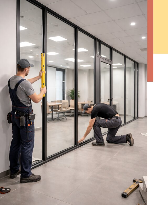 Каркасные стеклянные перегородки в Бирске под ключ от 9562 руб. | ОТДЕЛОЧНИК-Брк