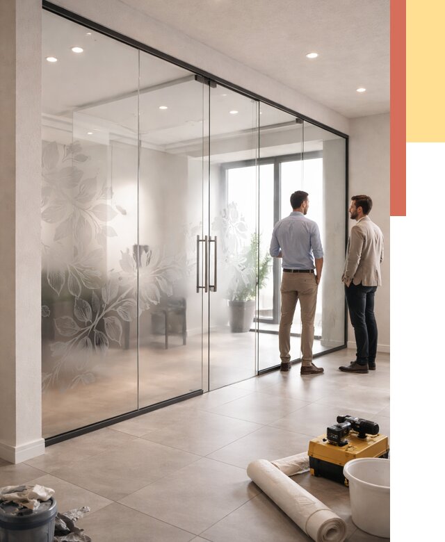 Стеклянные перегородки с рисунком в Бирске от 12993 руб. монтаж и нанесение | ОТДЕЛОЧНИК-Брк