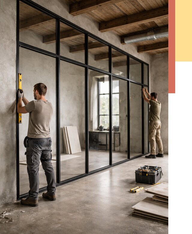 Стеклянные перегородки лофт в Бирске от 10914 руб. под ключ | ОТДЕЛОЧНИК-Брк