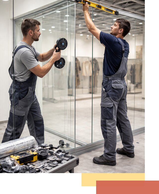 Стеклянные перегородки для магазинов в Бирске — монтаж и установка