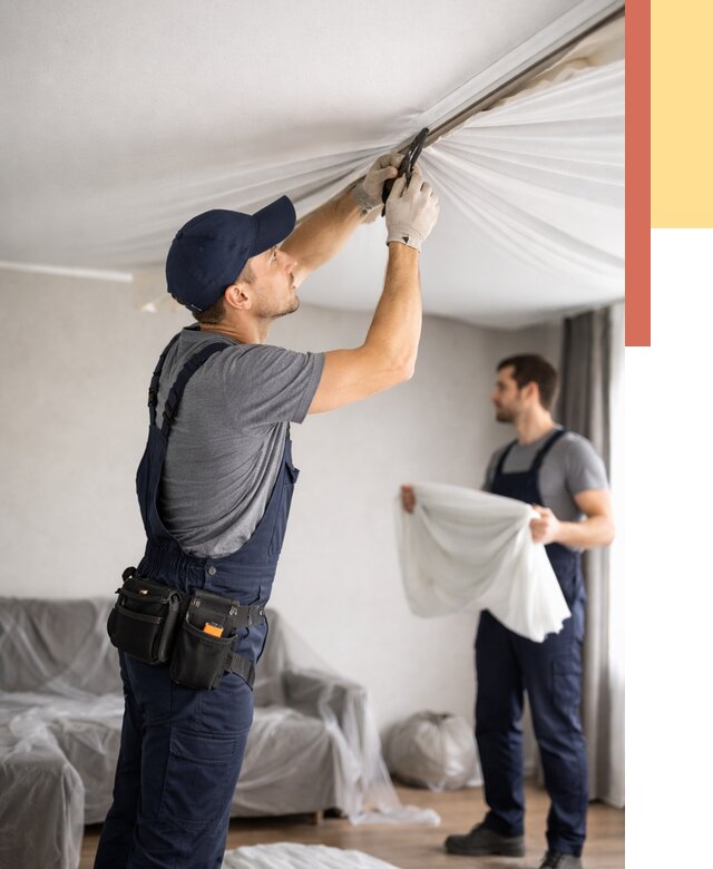 Демонтаж натяжного потолка в Бирске от 4677 руб. — снятие и разбор под ключ | ОТДЕЛОЧНИК-Брк