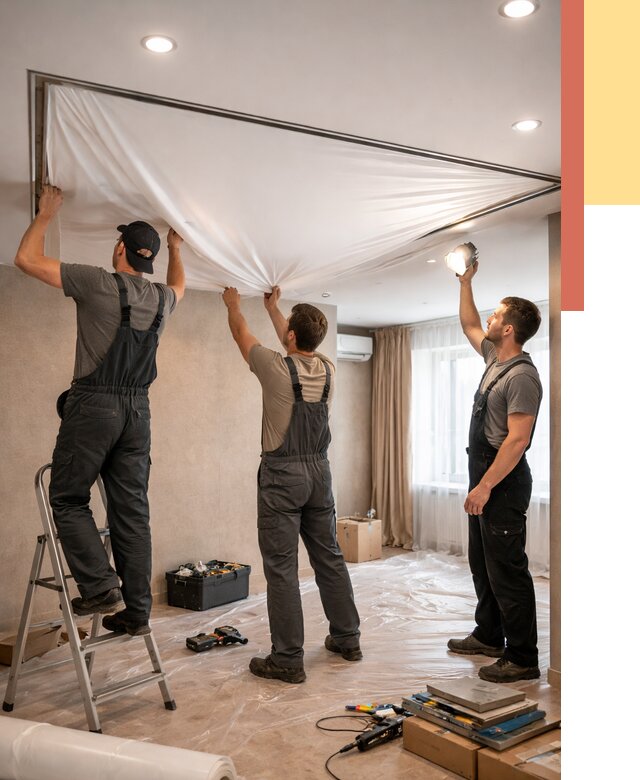 Монтаж ПВХ натяжного потолка в Бирске от 3638 руб. под ключ | ОТДЕЛОЧНИК-Брк