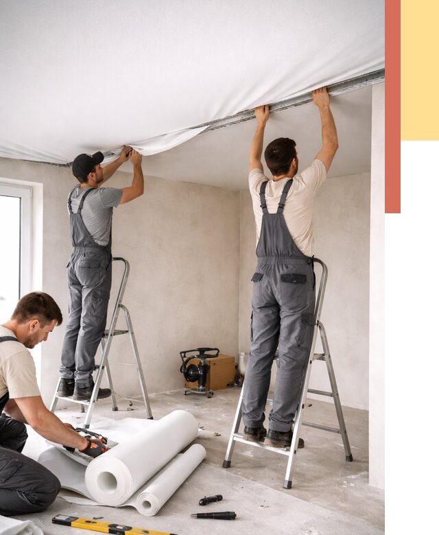 Монтаж тканевого натяжного потолка в Бирске от 3638 руб. под ключ | ОТДЕЛОЧНИК-Брк