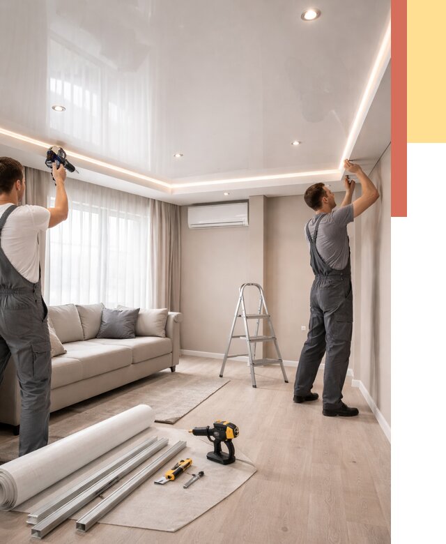 Монтаж глянцевого натяжного потолка в Бирске от 780 руб. под ключ | ОТДЕЛОЧНИК-Брк