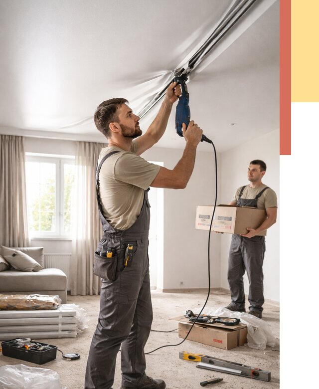 Монтаж сатинового натяжного потолка в Бирске от 3638 руб. | Быстро, недорого — ОТДЕЛОЧНИК-Брк