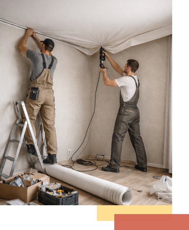 Монтаж цветного натяжного потолка в Бирске за один день