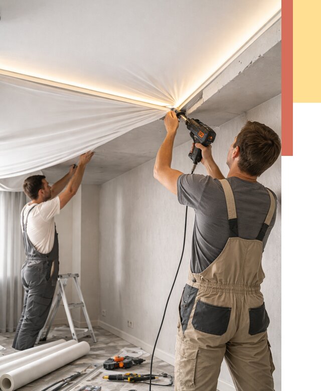 Монтаж натяжного потолка с подсветкой в Бирске от 987 руб. | ОТДЕЛОЧНИК-Брк