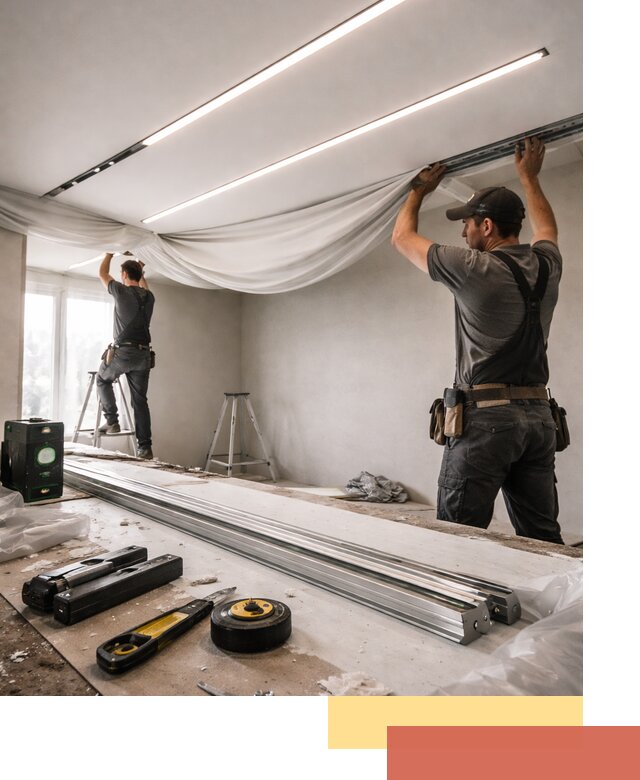 Монтаж натяжных потолков со световыми линиями в Бирске