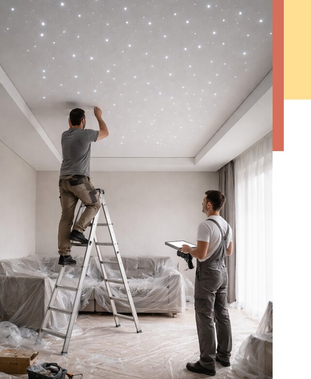 Монтаж натяжного потолка «звездное небо» в Бирске от 6756 руб. | ОТДЕЛОЧНИК-Брк