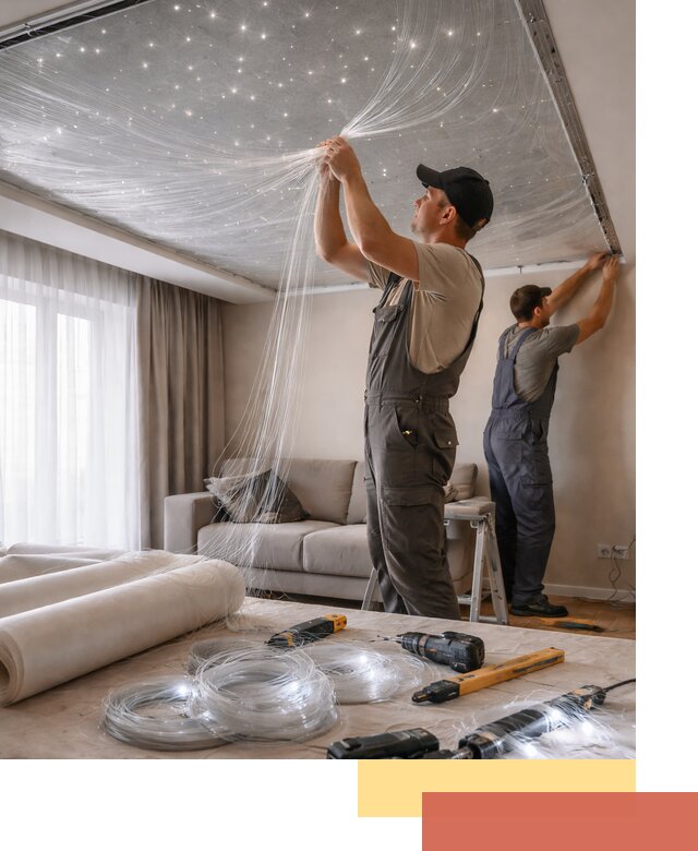 Монтаж натяжного потолка «Звездное небо» в Бирске