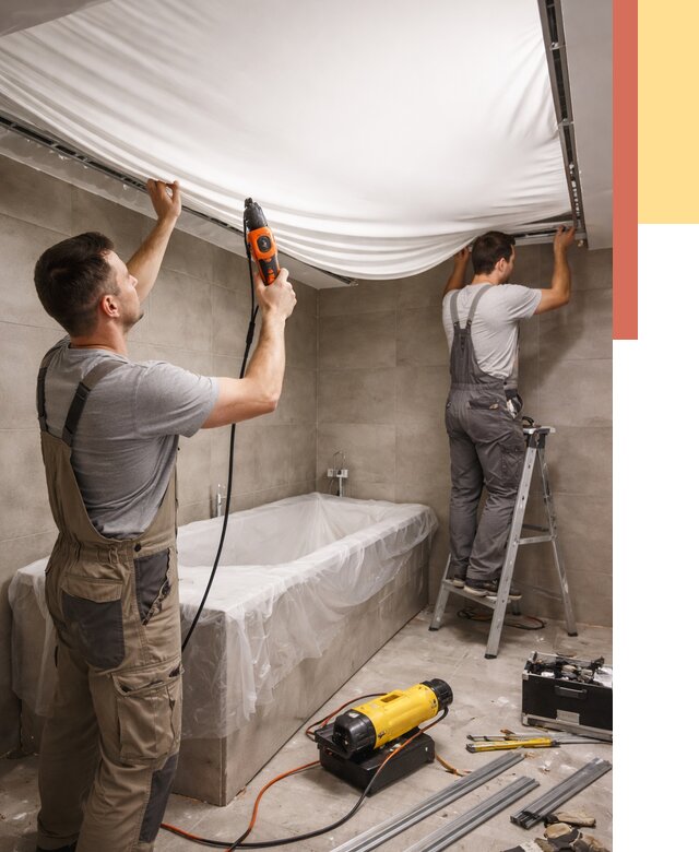 Монтаж натяжного потолка в ванной в Бирске от 1247 руб. под ключ | ОТДЕЛОЧНИК-Брк