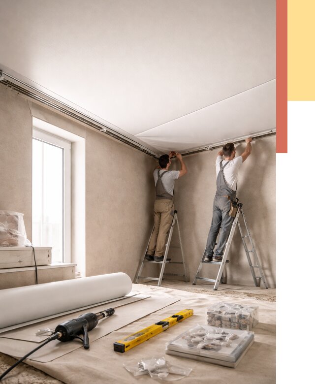 Монтаж натяжного потолка в спальне в Бирске от 3950 руб. под ключ | ОТДЕЛОЧНИК-Брк