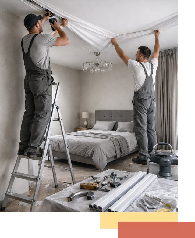 Монтаж натяжного потолка в спальне в Бирске