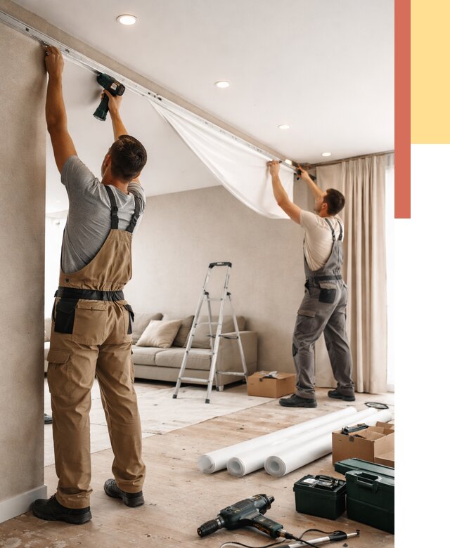 Монтаж натяжного потолка в гостиной в Бирске от 572 руб. | ОТДЕЛОЧНИК-Брк