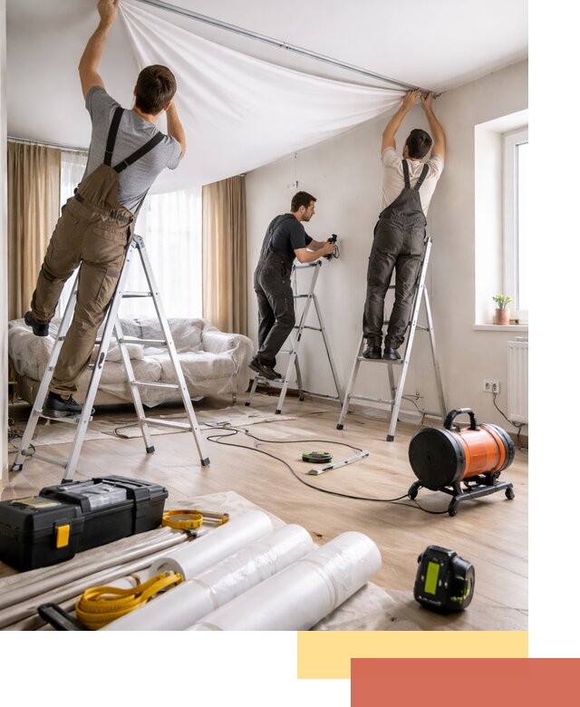 Монтаж натяжного потолка в гостиной в Бирске