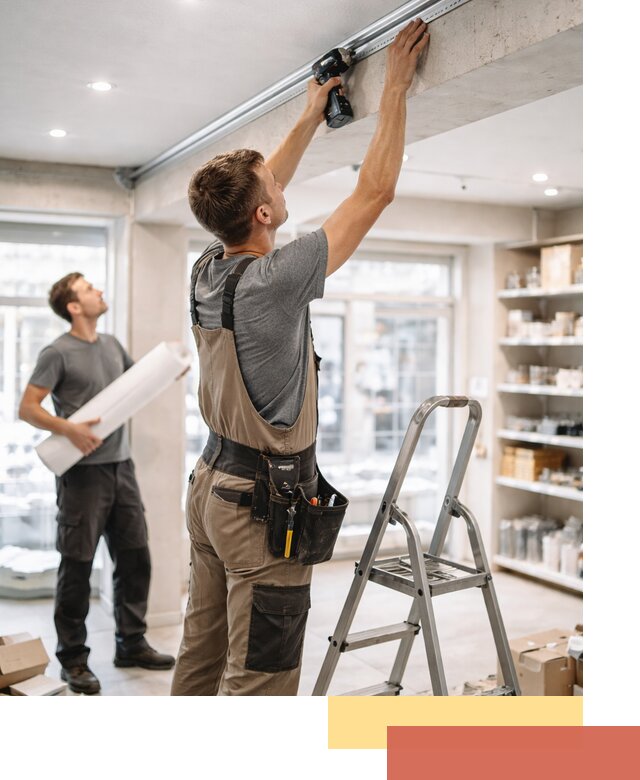 Монтаж натяжных потолков в магазине в Бирске