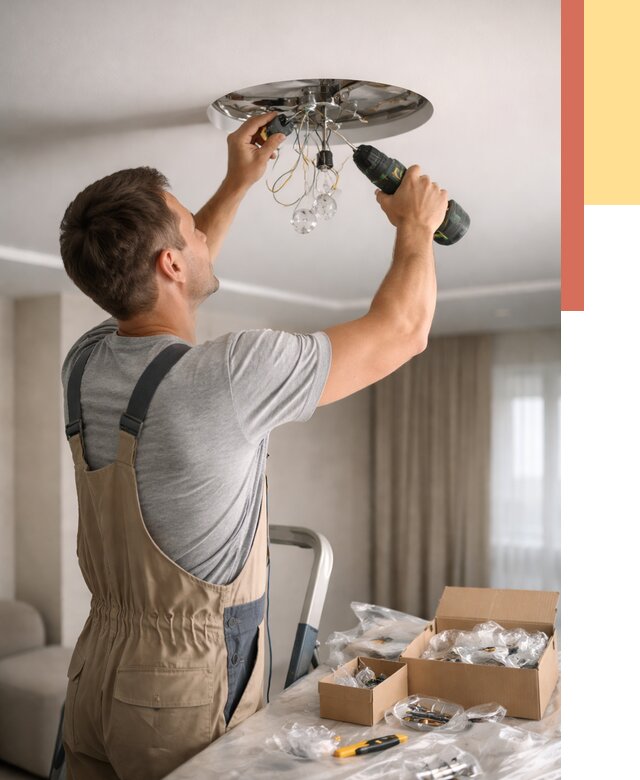 Установка люстры в натяжной потолок в Бирске от 1247 руб. | Быстро и недорого — ОТДЕЛОЧНИК-Брк