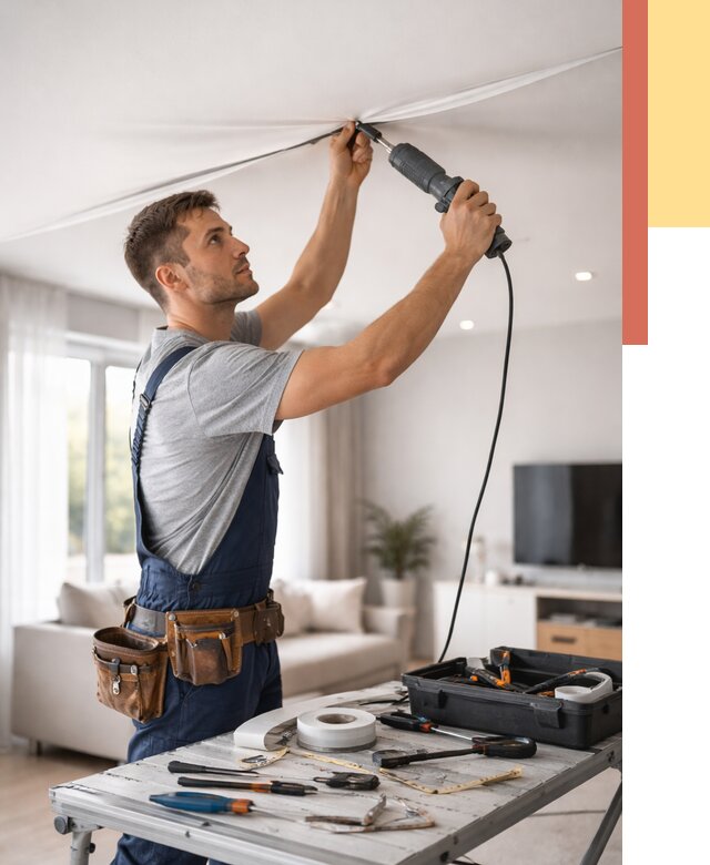 Ремонт натяжных потолков в Бирске от 9874 руб. под ключ — ОТДЕЛОЧНИК-Брк