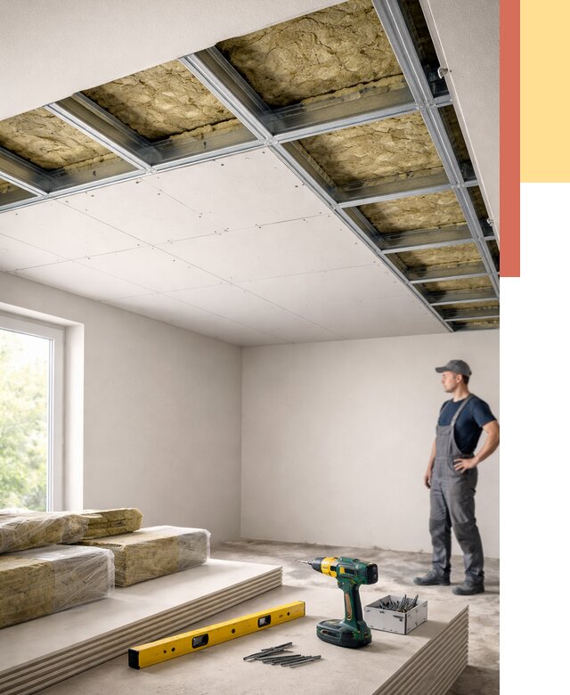 Звукоизоляция потолка ГКЛ в Бирске от 987 руб. — монтаж под ключ | ОТДЕЛОЧНИК-Брк