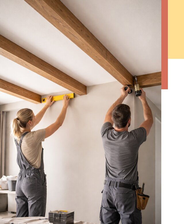 Монтаж декоративных балок на потолок в Бирске от 4365 руб. — ОТДЕЛОЧНИК-Брк